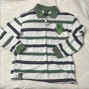 Kids Minecraft Polo Shirt with Green Stripes